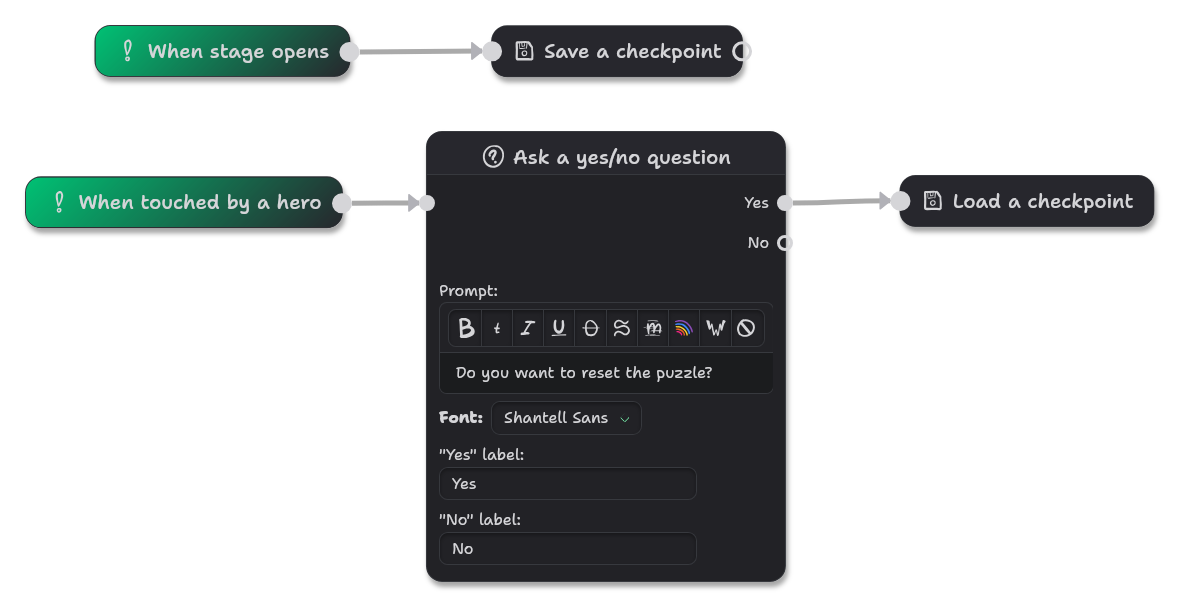 Simple setup for a checkpoint-based reset Actor