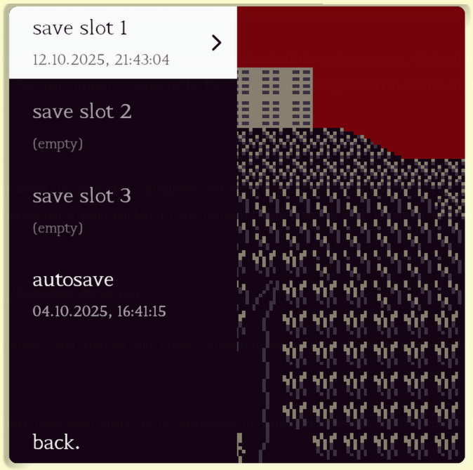 Four save slots in the load menu
